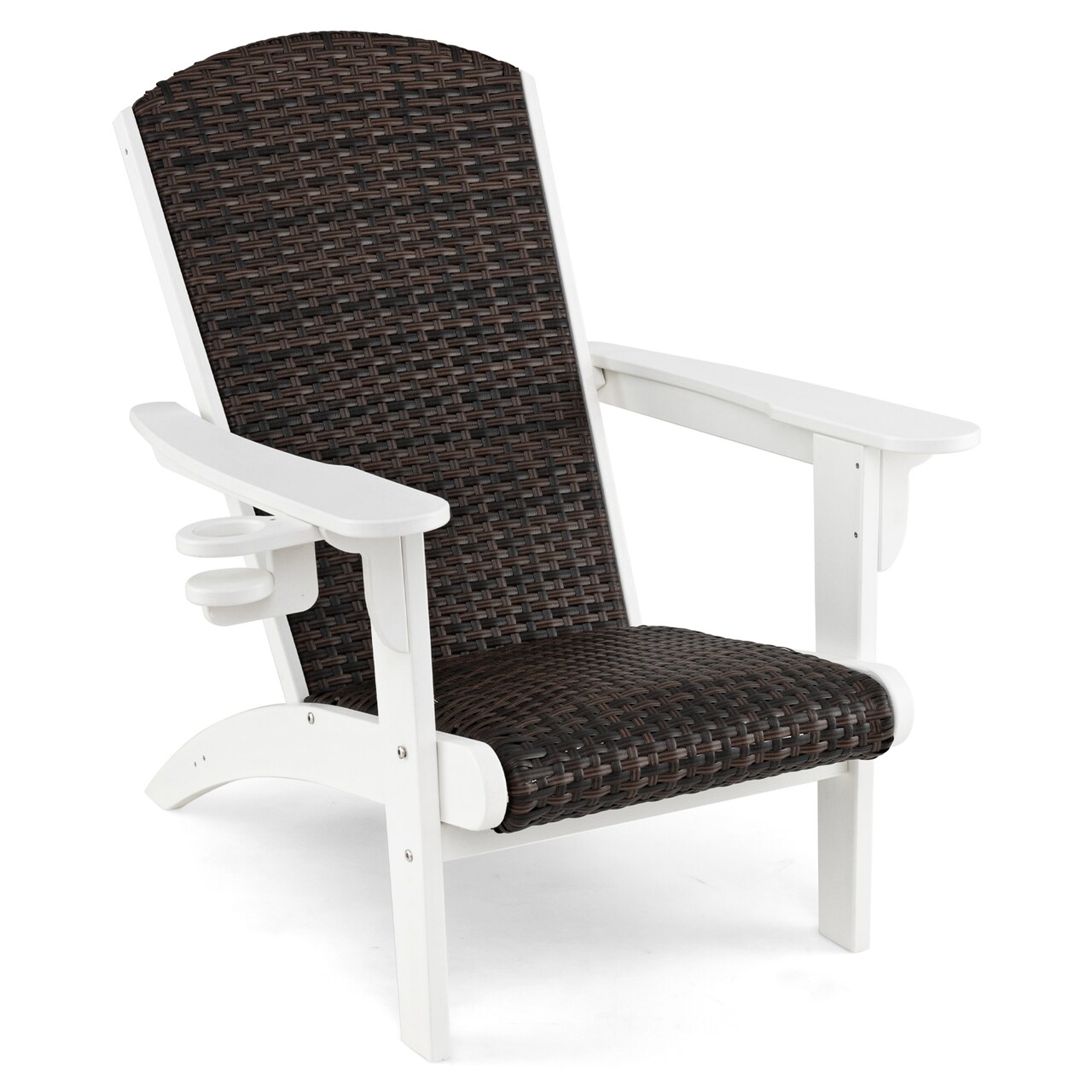 Rattan Adirondack Chair Padded Seat Ergonomic Backrest Cup Holder